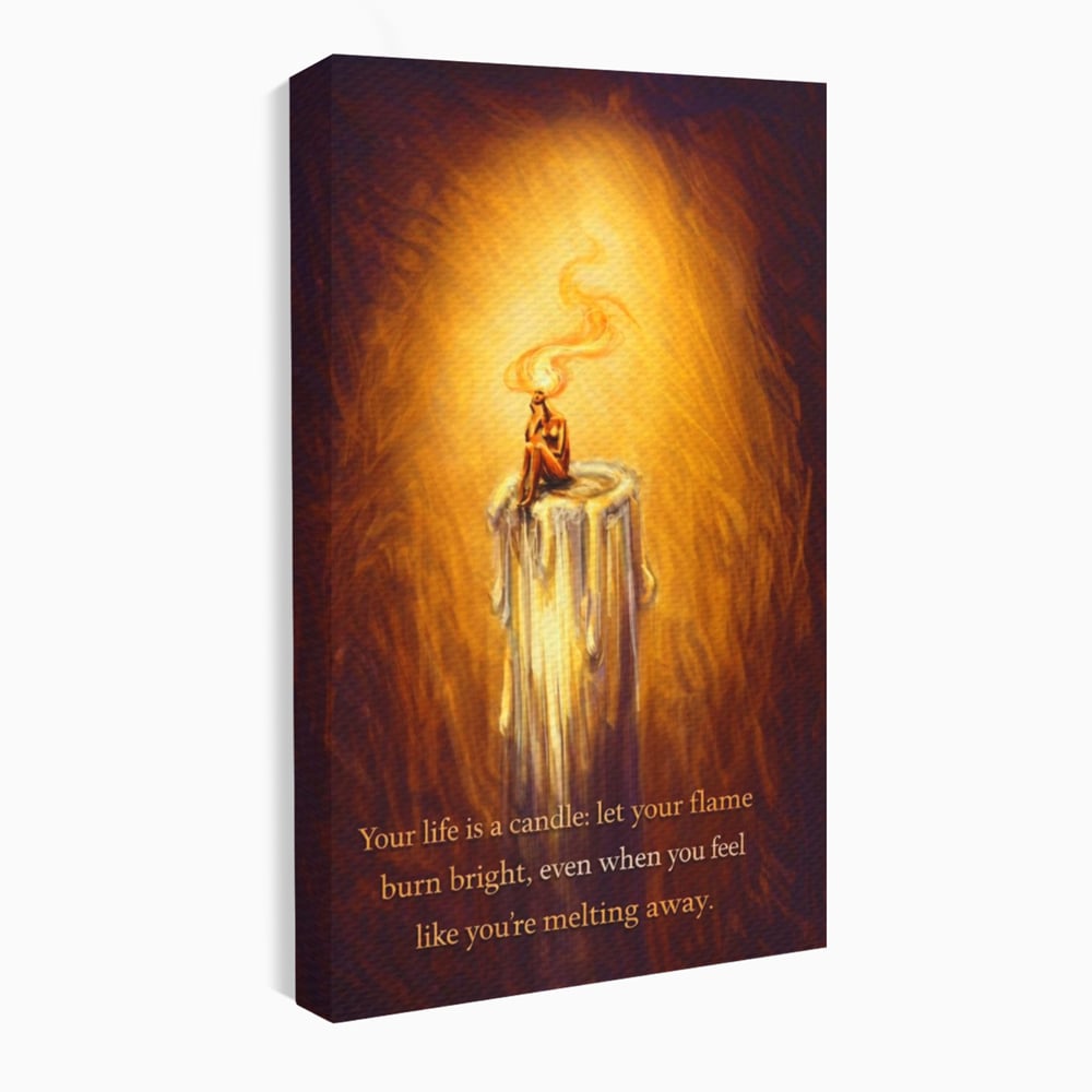 Tablou canvas cu tablou canvas cu lumanare si mesaj motivational, fara rama, pe sasiu de lemn